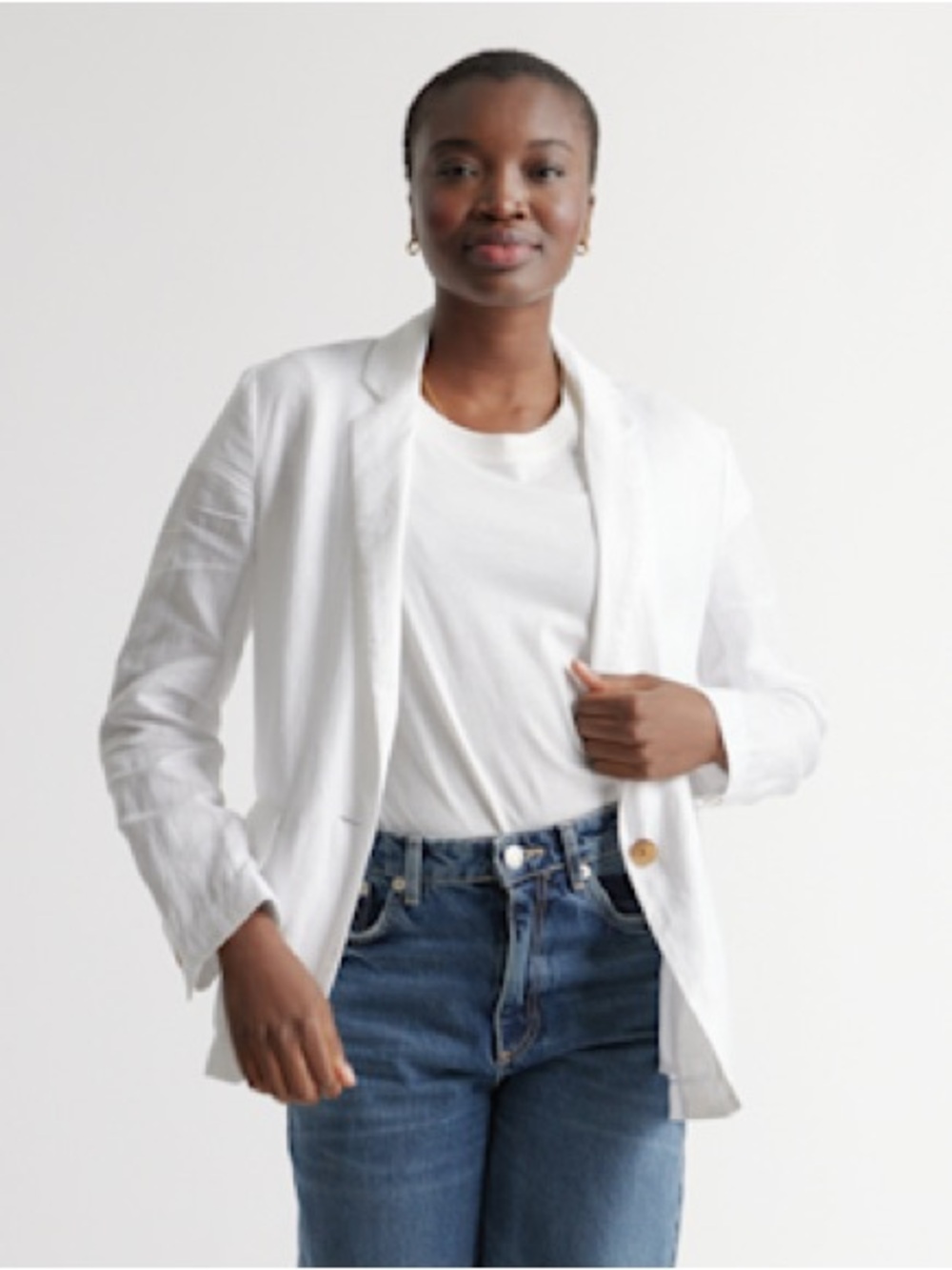 Quince White 100% European Linen Single-Button Blazer